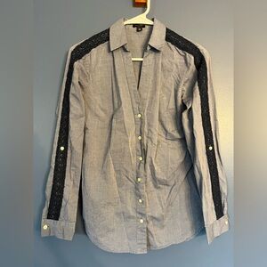 Ann Taylor; XS, blue blouse with lace detailing